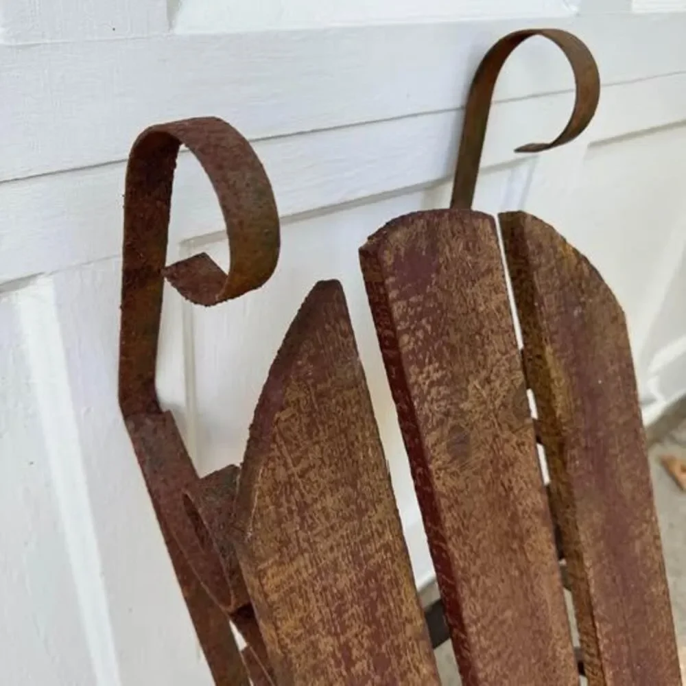 Vintage Handmade Rustic Wooden & Iron Sled